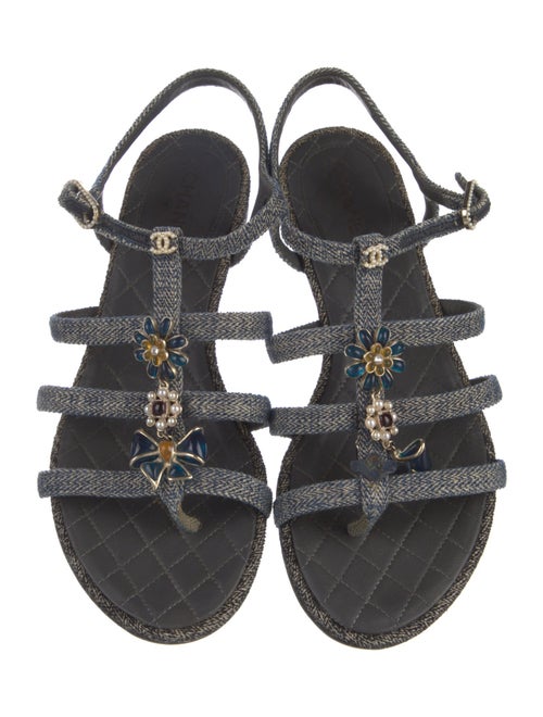 Chanel Interlocking CC Logo Denim Slingback Sandals