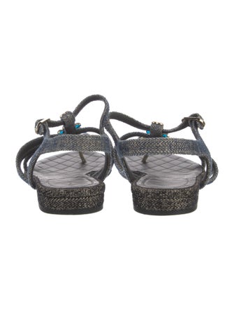 Chanel Interlocking CC Logo Denim Slingback Sandals