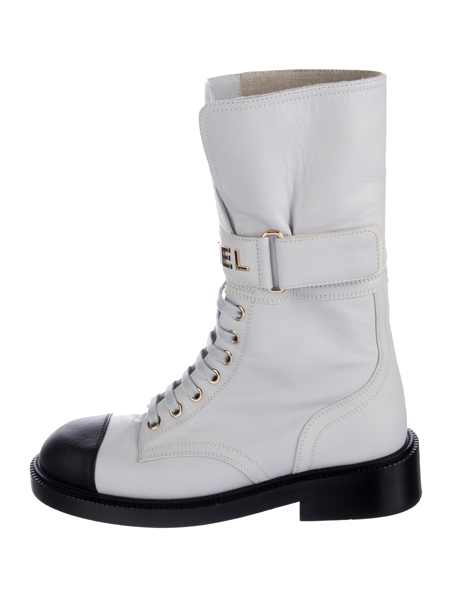 Chanel Leather Colorblock Pattern Combat Boots