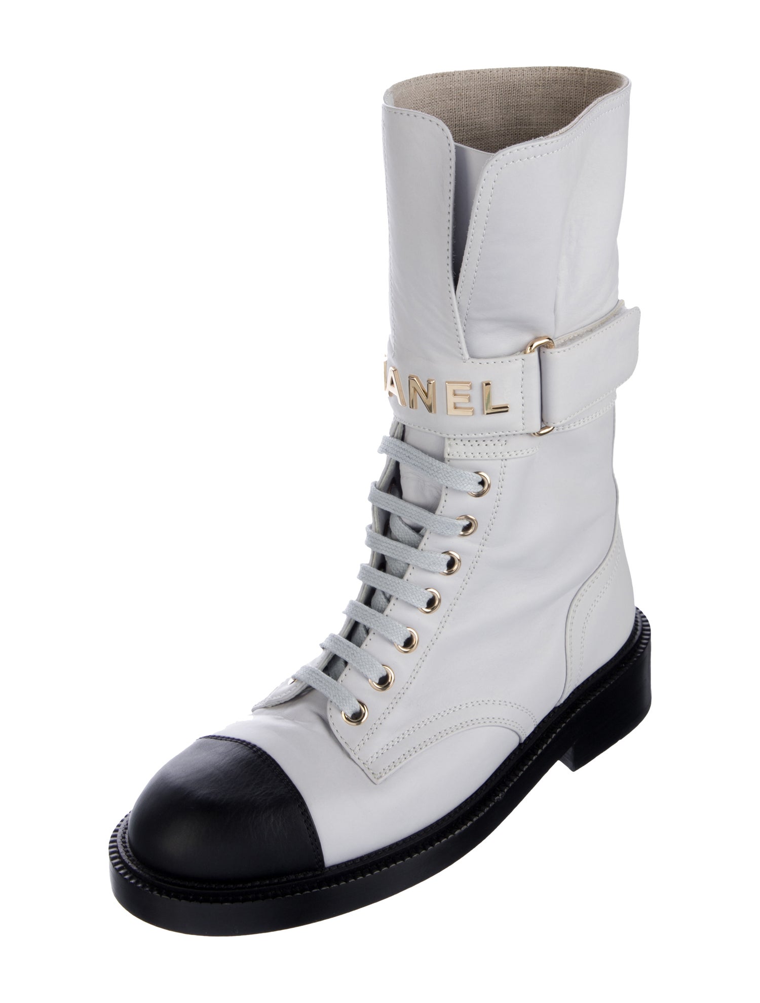 Chanel Leather Colorblock Pattern Combat Boots
