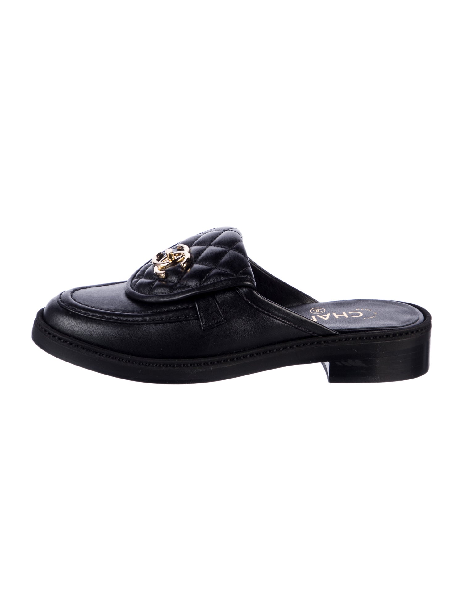 Chanel Interlocking CC Logo Leather Mules