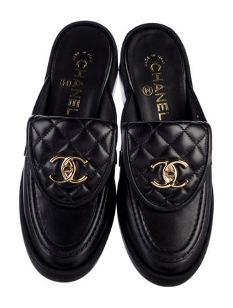 Chanel Interlocking CC Logo Leather Mules