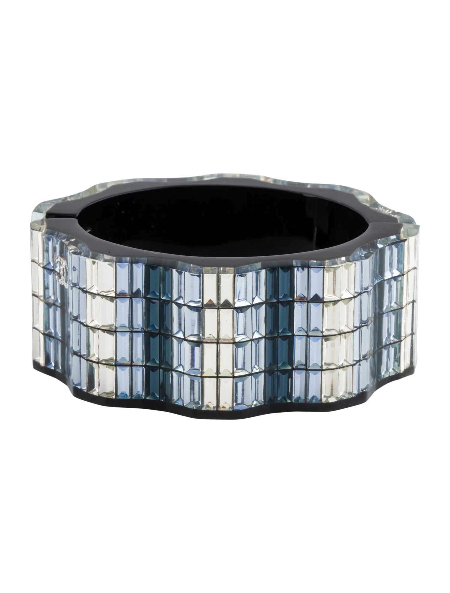 Chanel Strass & Resin CC Wavy Hinged Bangle