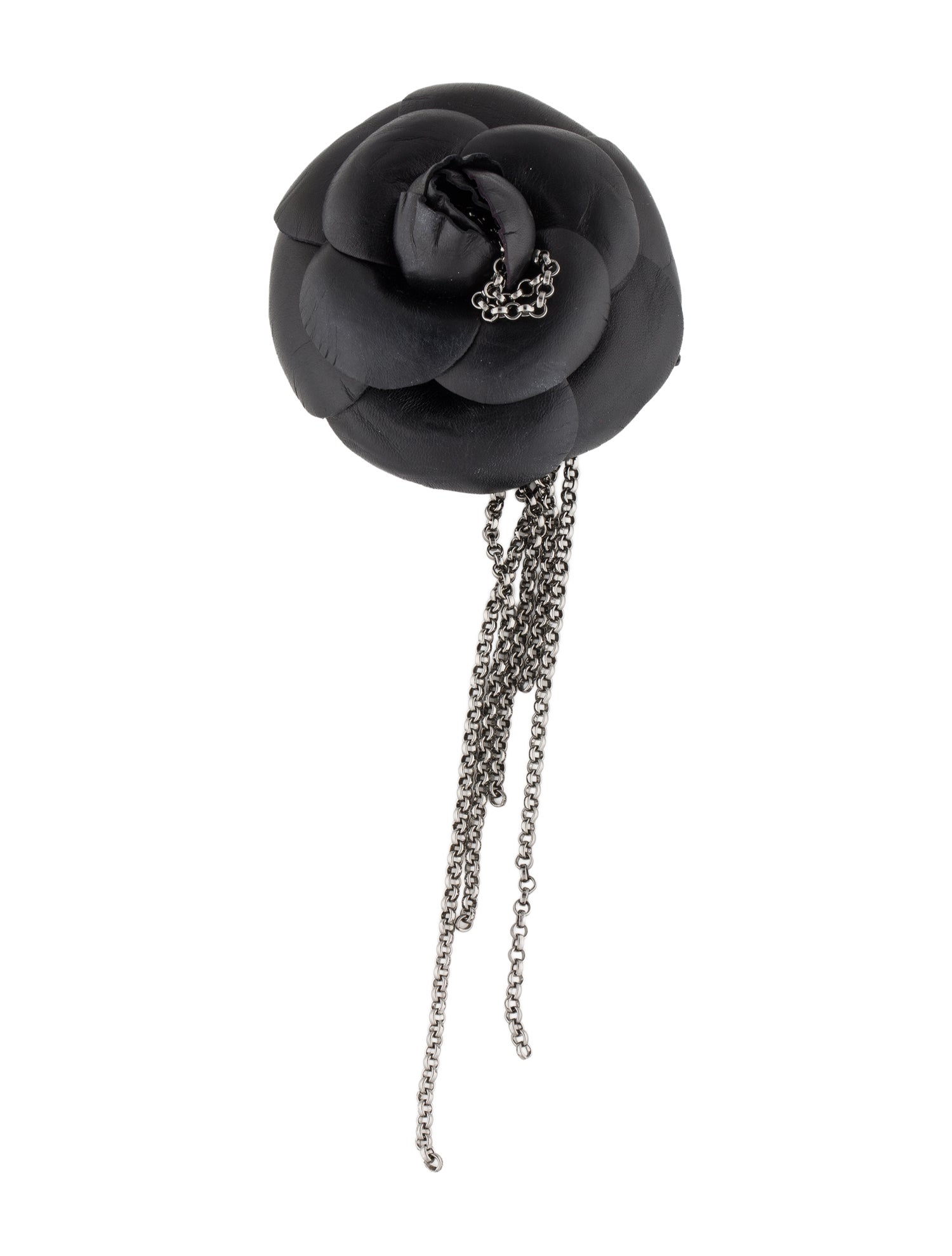 Chanel Vintage Leather Camellia Chain Fall Brooch