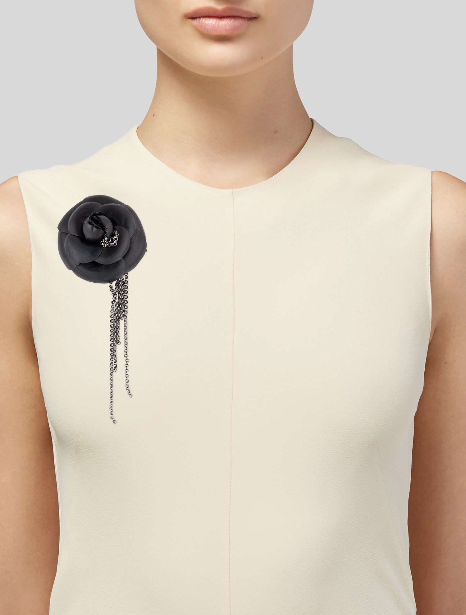 Chanel Vintage Leather Camellia Chain Fall Brooch