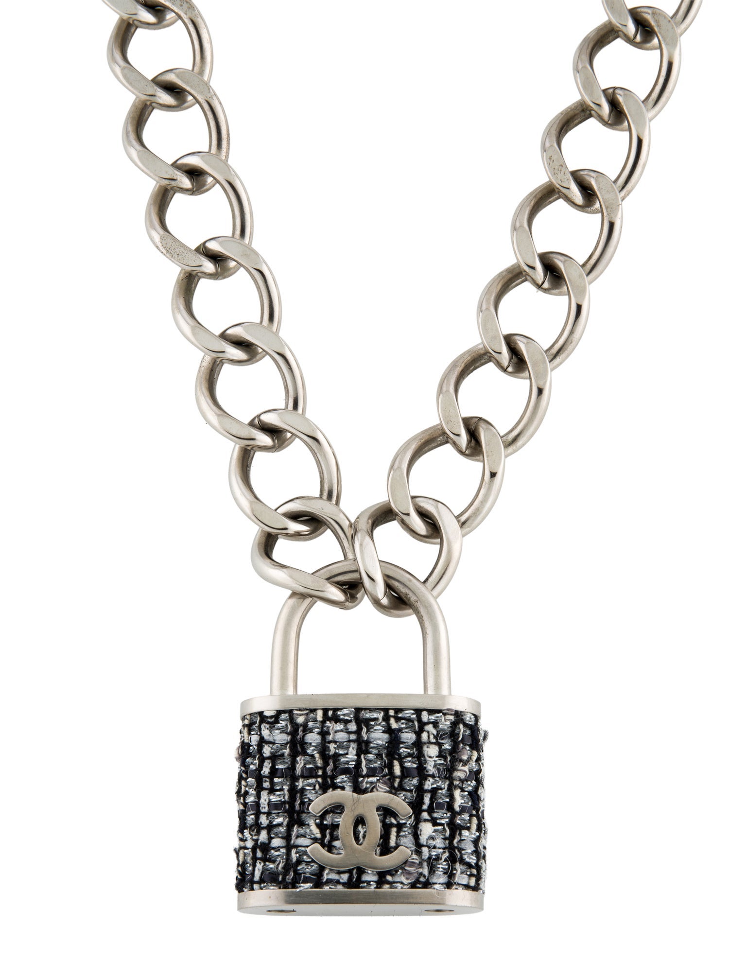 Chanel Tweed CC Padlock Pendant Necklace