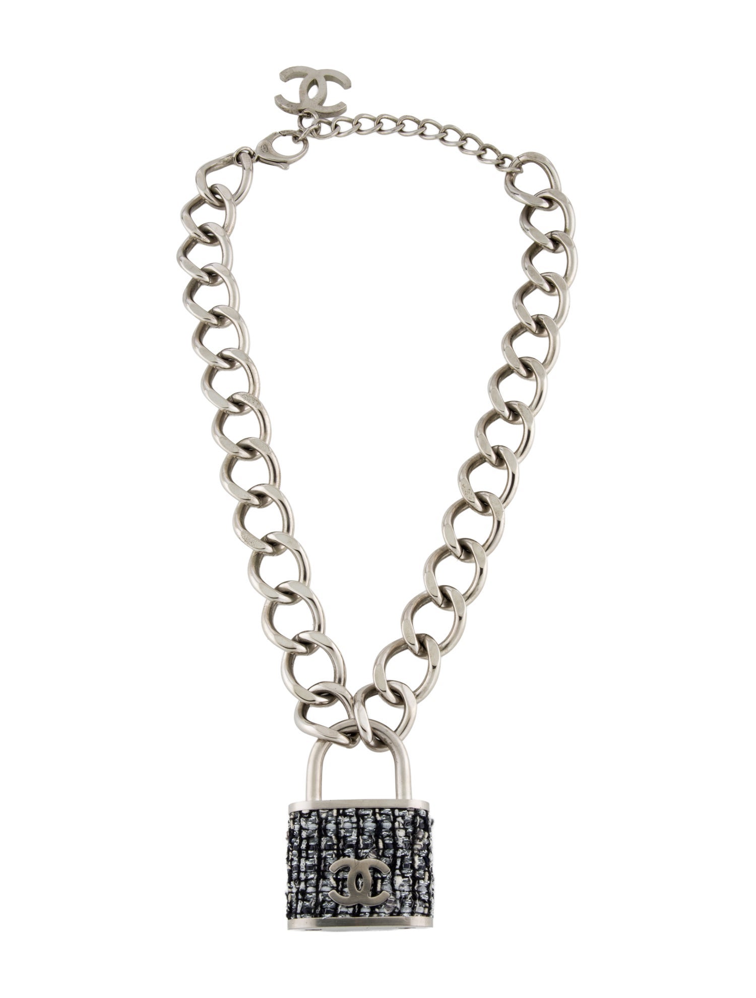 Chanel Tweed CC Padlock Pendant Necklace