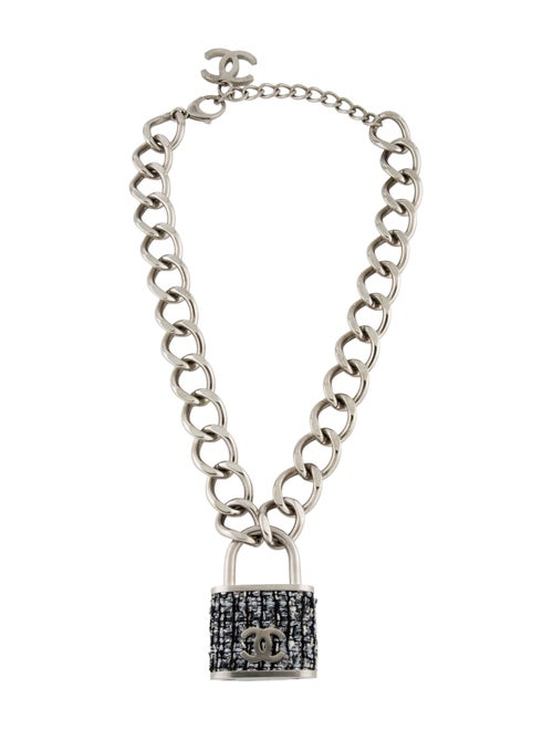 Chanel Tweed CC Padlock Pendant Necklace