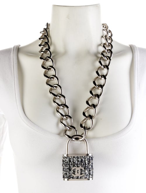 Chanel Tweed CC Padlock Pendant Necklace
