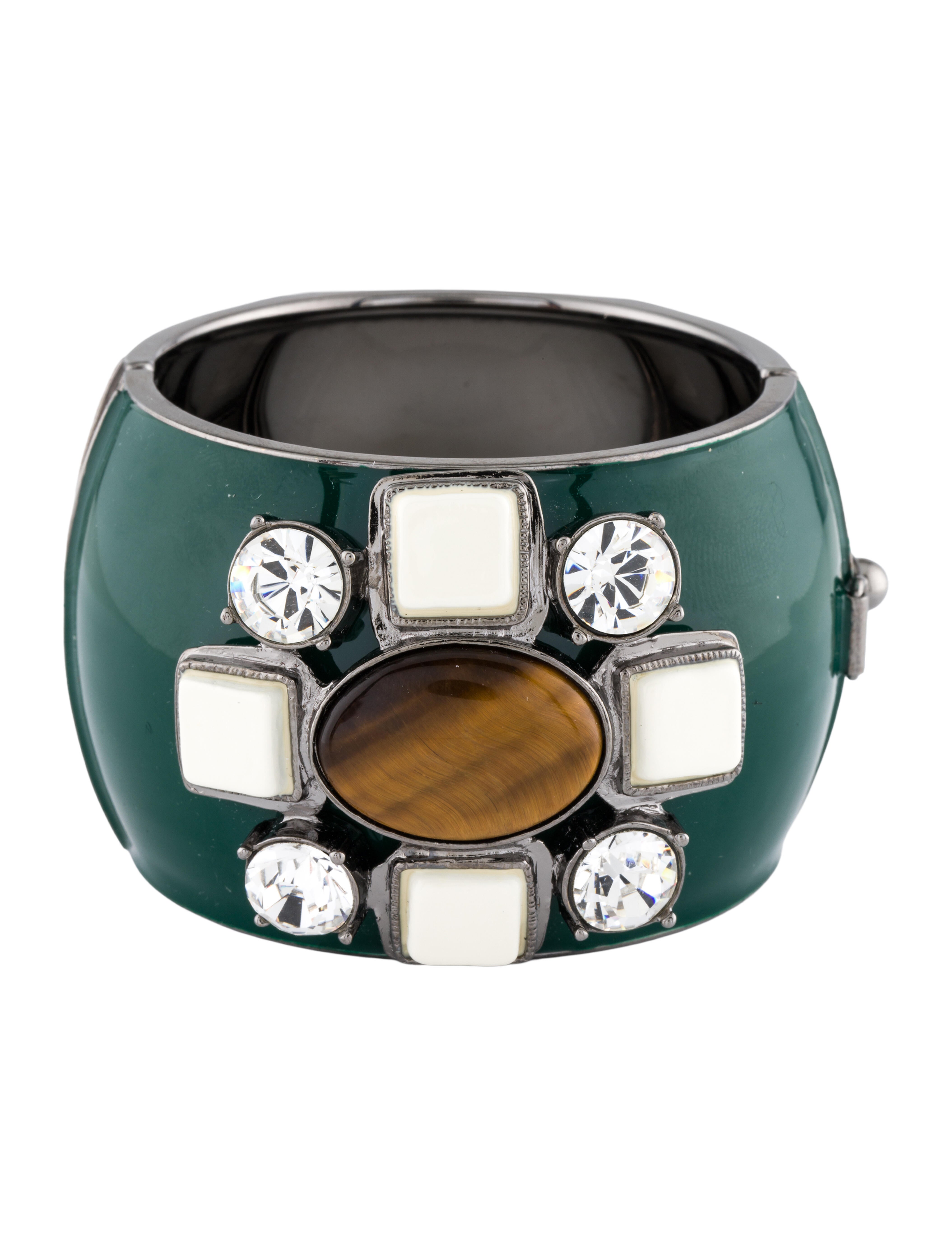 Chanel Tiger's Eye Quartz, Strass & Enamel Hinged Bangle