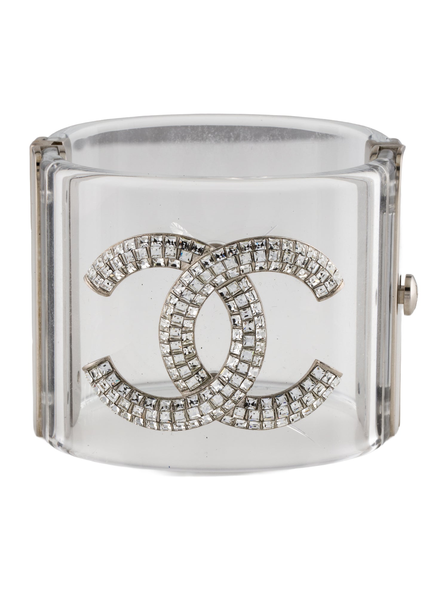 Chanel Strass & Resin CC Hinged Bangle