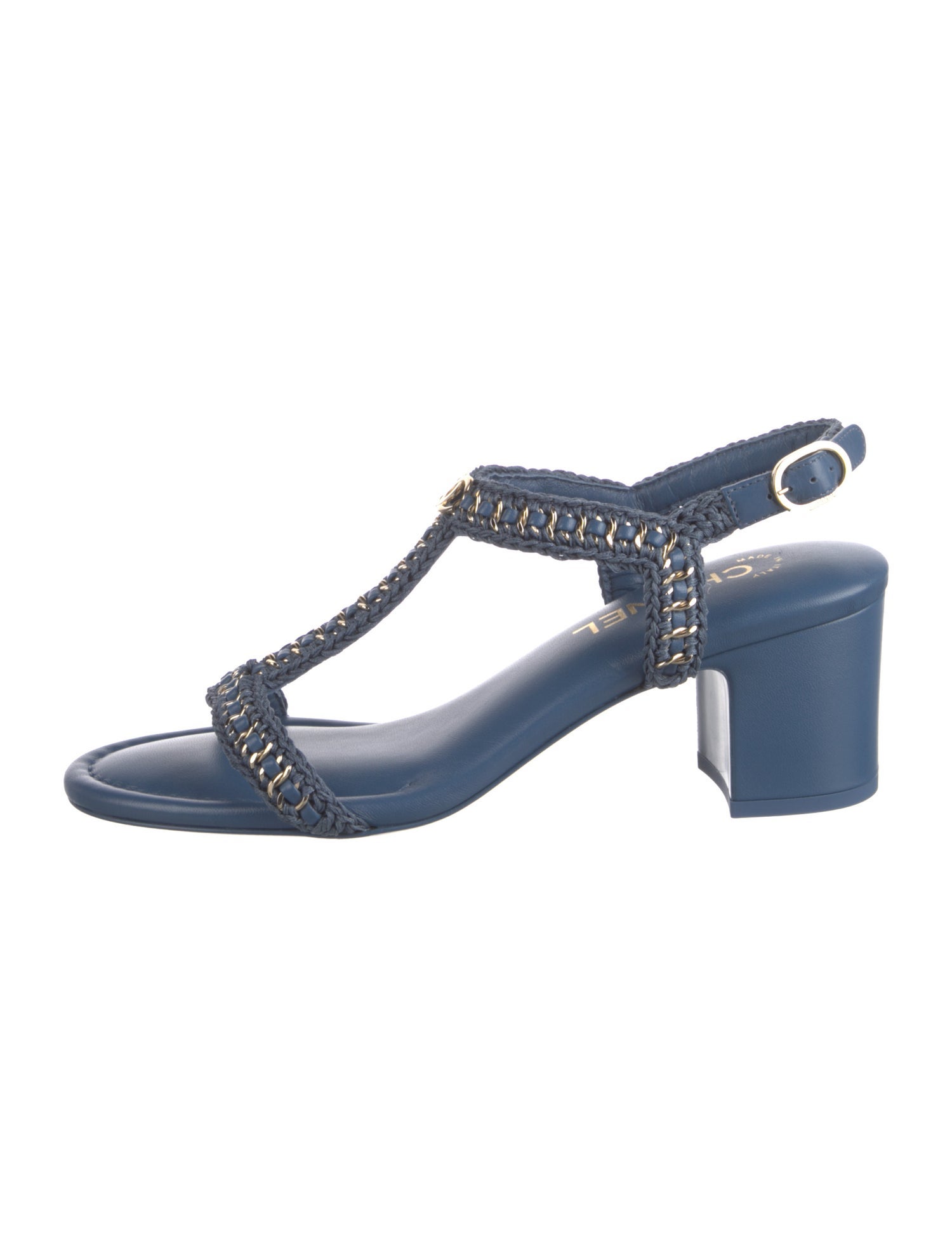 Chanel 2022 Interlocking CC Logo T-Strap Sandals