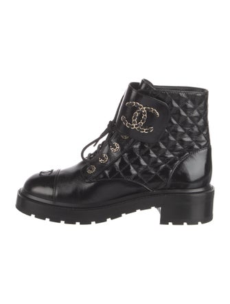Chanel Interlocking CC Logo Leather Combat Boots
