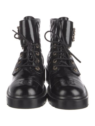 Chanel Interlocking CC Logo Leather Combat Boots