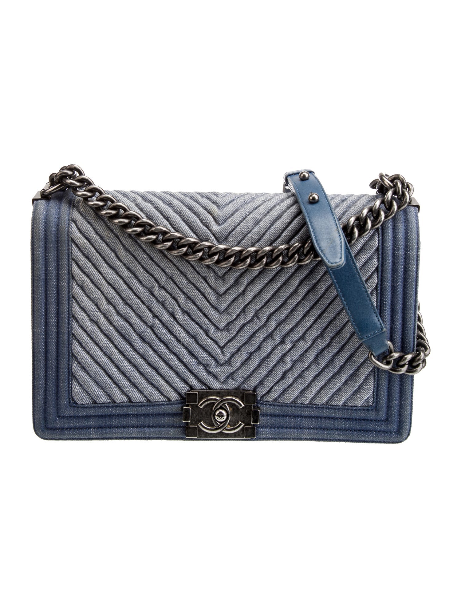 Chanel Large Denim Chevron Boy Bag