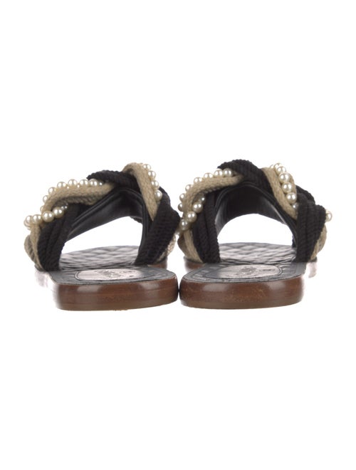 Chanel Faux Pearl Accents Colorblock Pattern Slides
