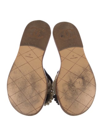 Chanel Faux Pearl Accents Colorblock Pattern Slides