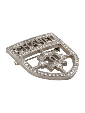 Chanel Strass Logo Shield Brooch