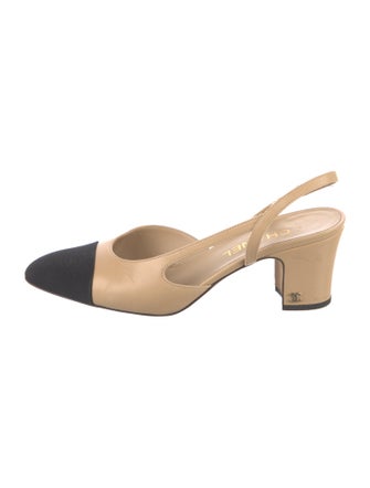 Chanel Interlocking CC Logo Goat Leather Slingback Pumps