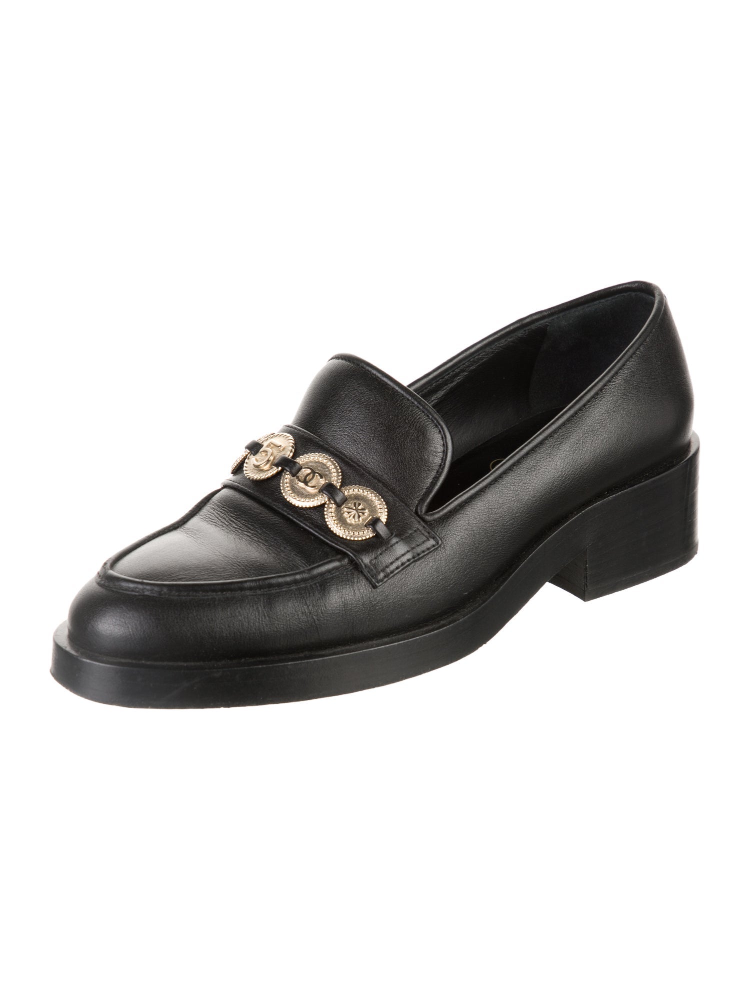 Chanel Interlocking CC Logo Leather Loafers