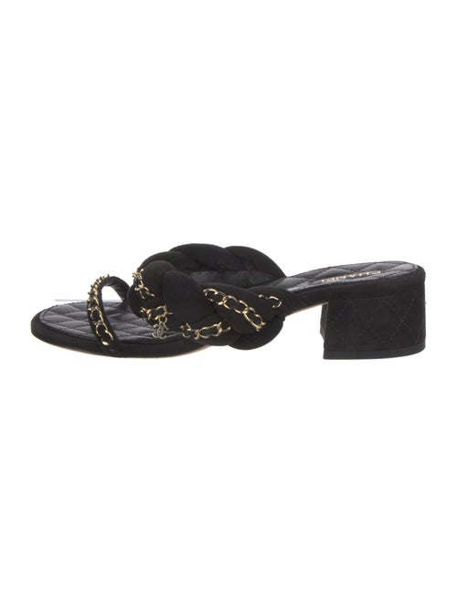 Chanel Interlocking CC Logo Suede Slides