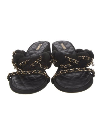 Chanel Interlocking CC Logo Suede Slides