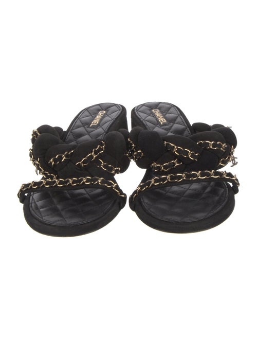 Chanel Interlocking CC Logo Suede Slides