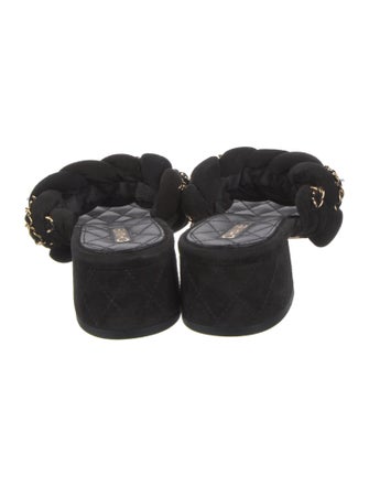 Chanel Interlocking CC Logo Suede Slides