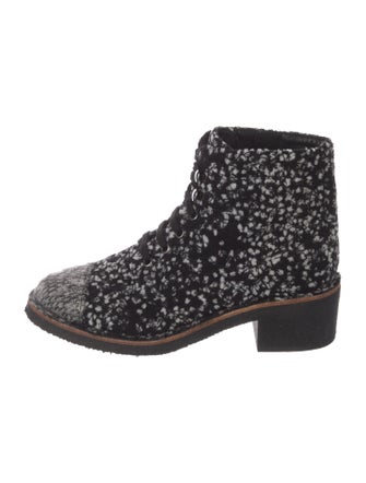Chanel Interlocking CC Logo Tweed Combat Boots