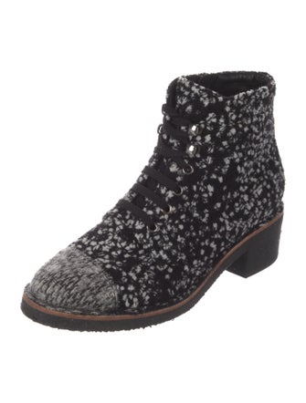 Chanel Interlocking CC Logo Tweed Combat Boots