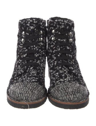 Chanel Interlocking CC Logo Tweed Combat Boots