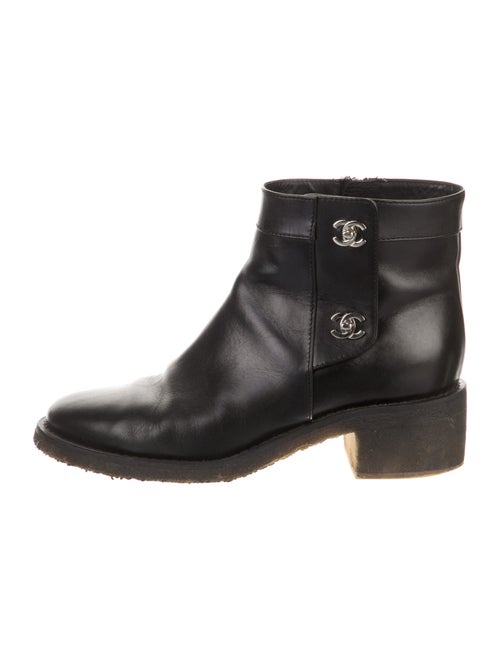Chanel Interlocking CC Logo Leather Moto Boots