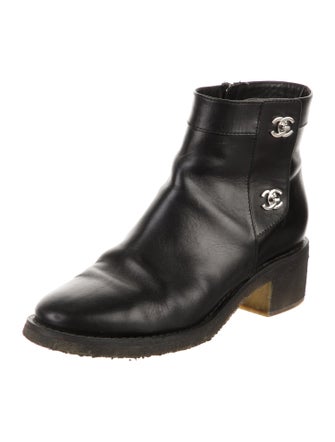 Chanel Interlocking CC Logo Leather Moto Boots