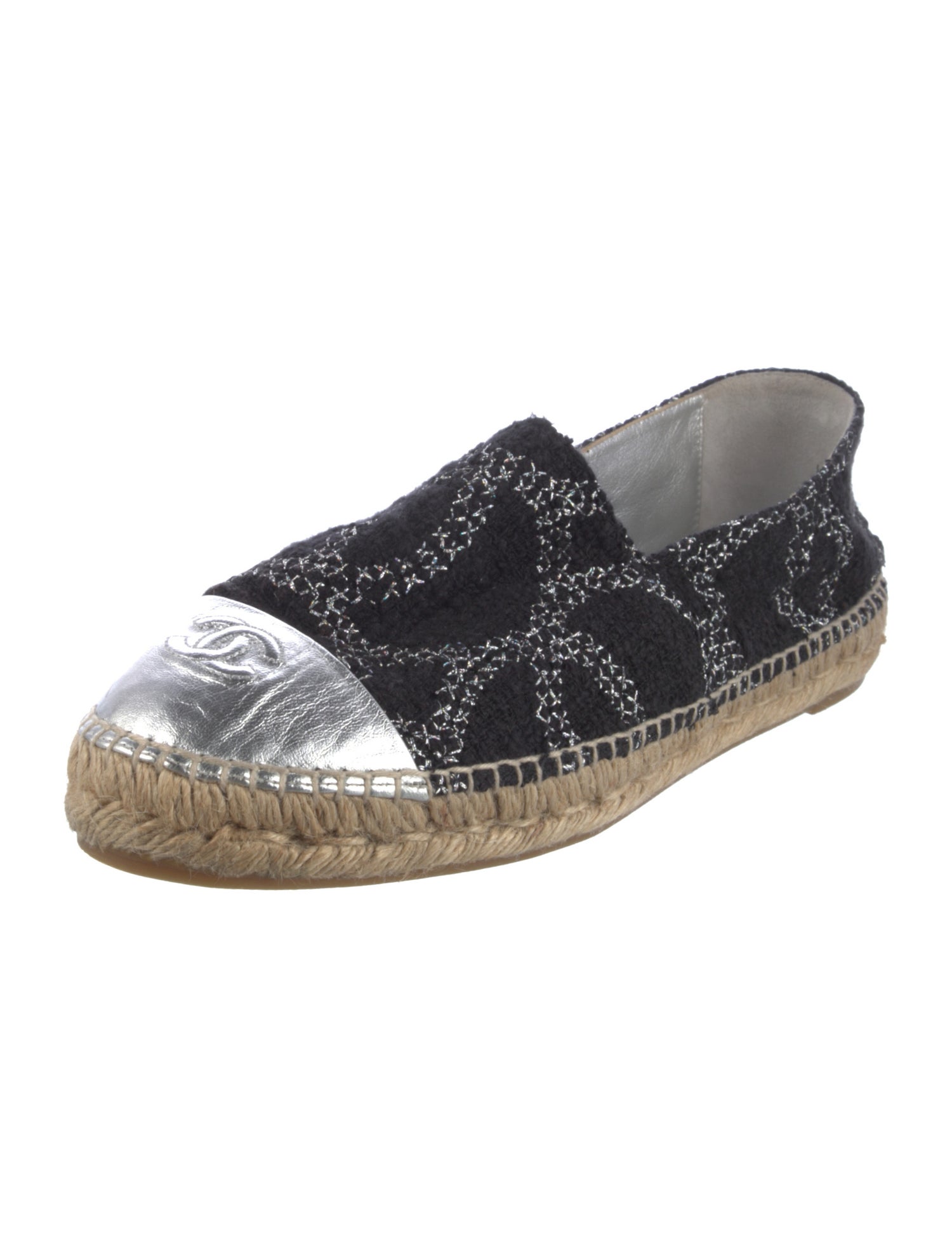 Chanel Interlocking CC Logo Tweed Espadrilles