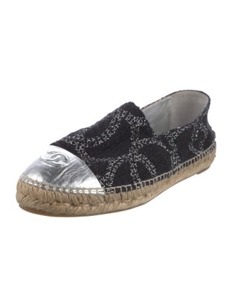 Chanel Interlocking CC Logo Tweed Espadrilles