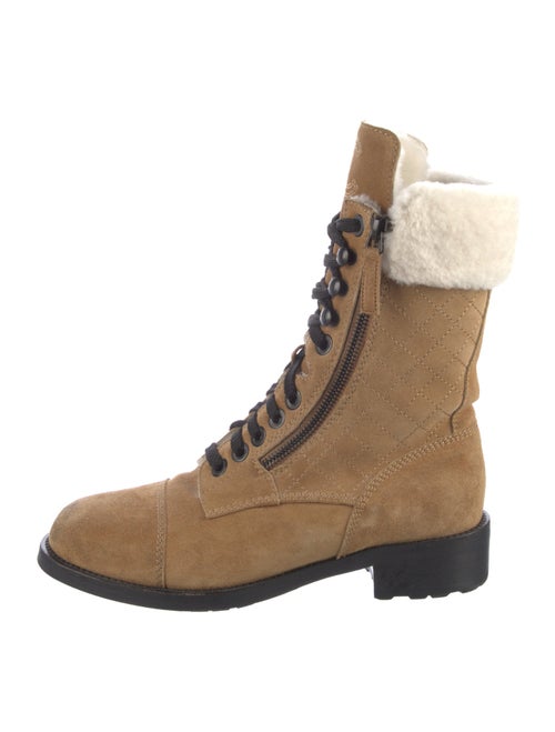 Chanel Interlocking CC Logo Suede Combat Boots