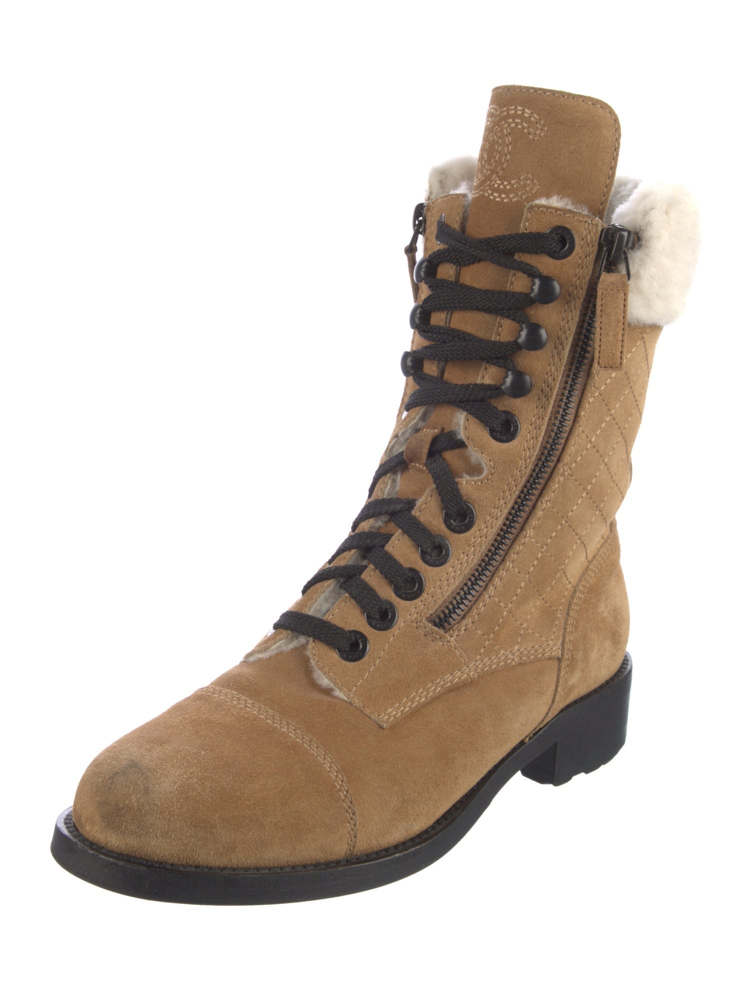 Chanel Interlocking CC Logo Suede Combat Boots