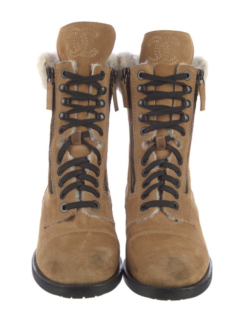 Chanel Interlocking CC Logo Suede Combat Boots