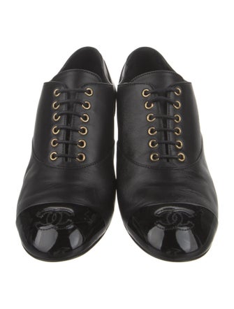 Chanel Faux Pearl Accents Leather Oxfords