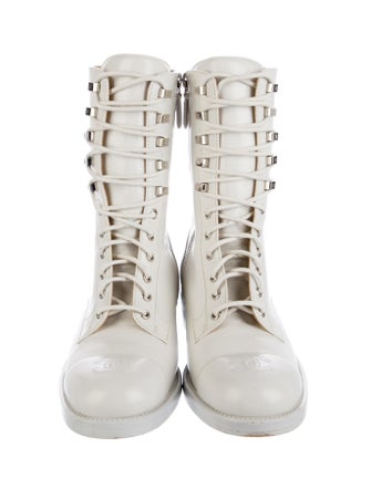 Chanel Interlocking CC Logo Leather Combat Boots
