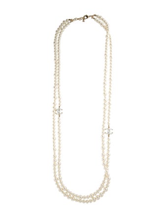 Chanel Faux Pearl CC Double Strand Necklace