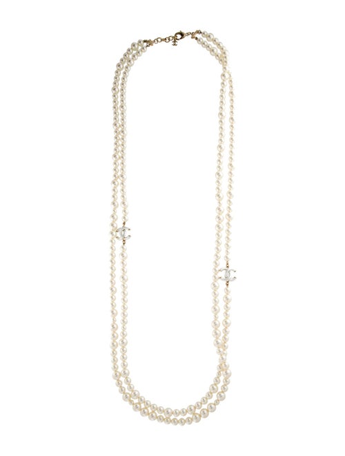 Chanel Faux Pearl CC Double Strand Necklace