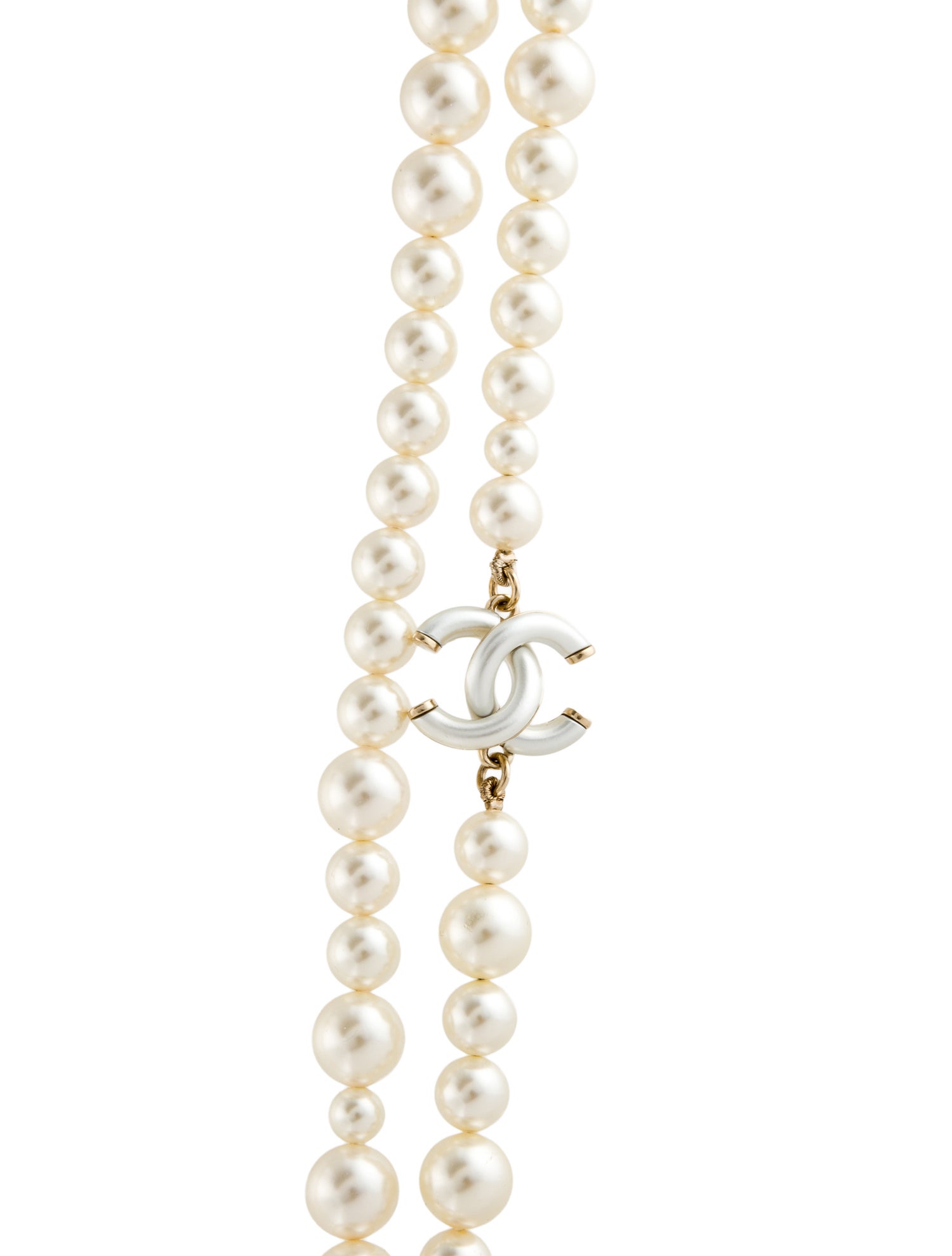Chanel Faux Pearl CC Double Strand Necklace