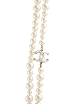 Chanel Faux Pearl CC Double Strand Necklace