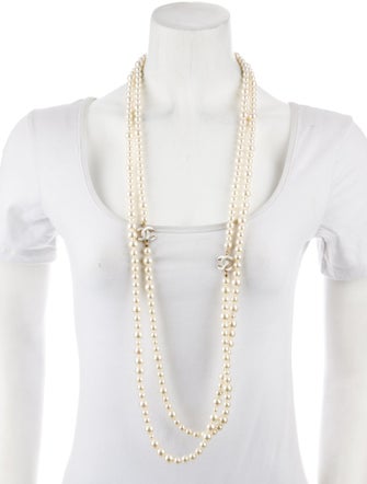 Chanel Faux Pearl CC Double Strand Necklace