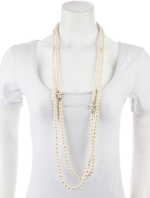 Chanel Faux Pearl CC Double Strand Necklace