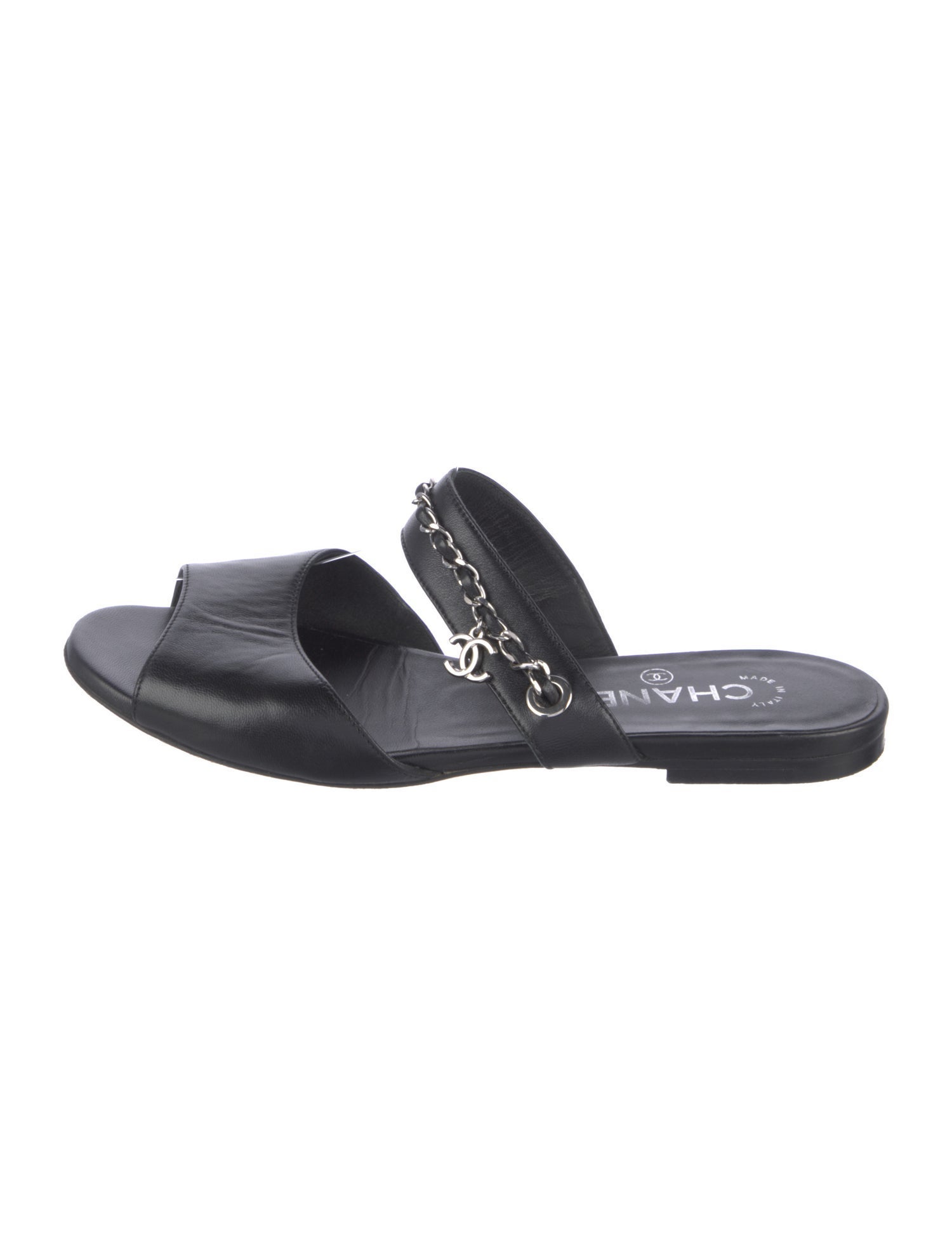 Chanel Interlocking CC Logo Leather Slides