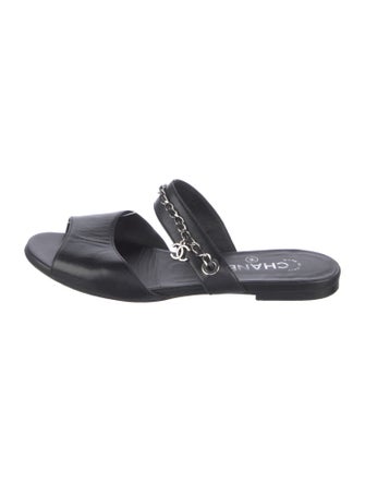 Chanel Interlocking CC Logo Leather Slides