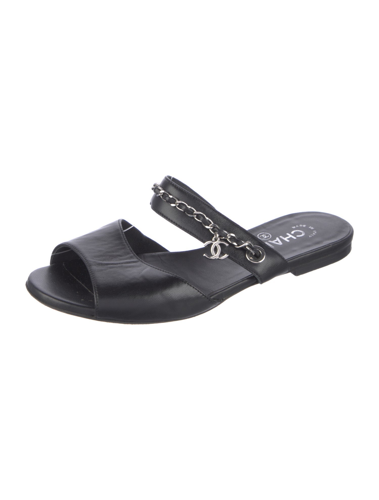 Chanel Interlocking CC Logo Leather Slides