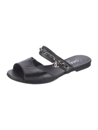 Chanel Interlocking CC Logo Leather Slides